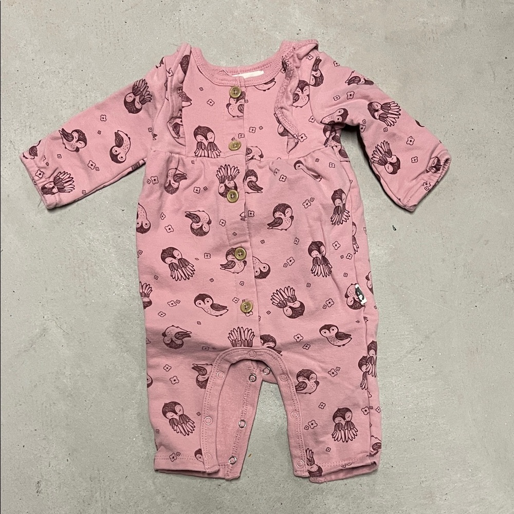 Pink Puffin-Print Footed One-Piece Romper